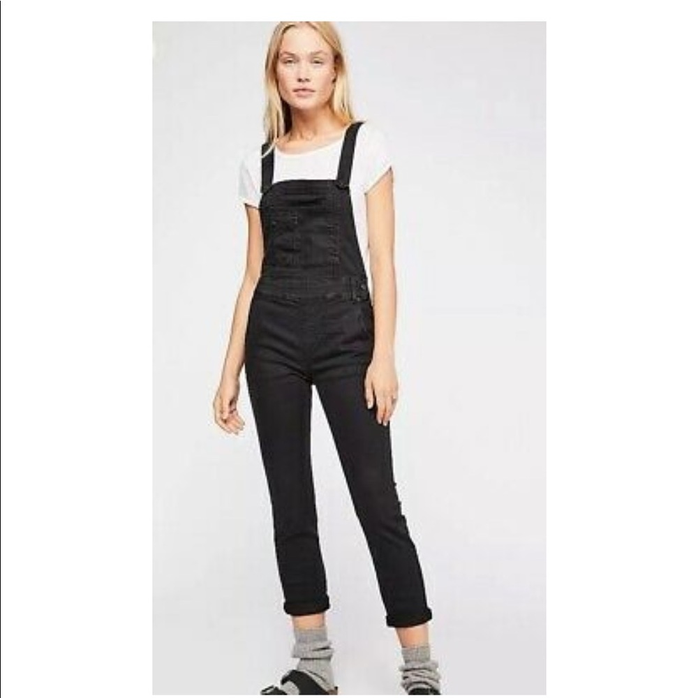 Free people black skinny jean overalls size 28